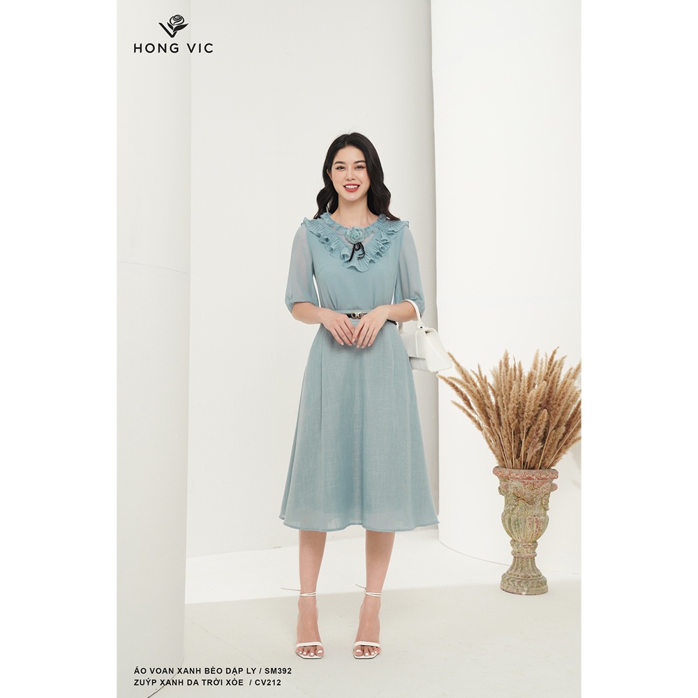 Chân váy nữ thiết kế Hong Vic xanh da trời xòe CV212