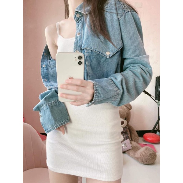 Áo denim croptop dài tay ZR
