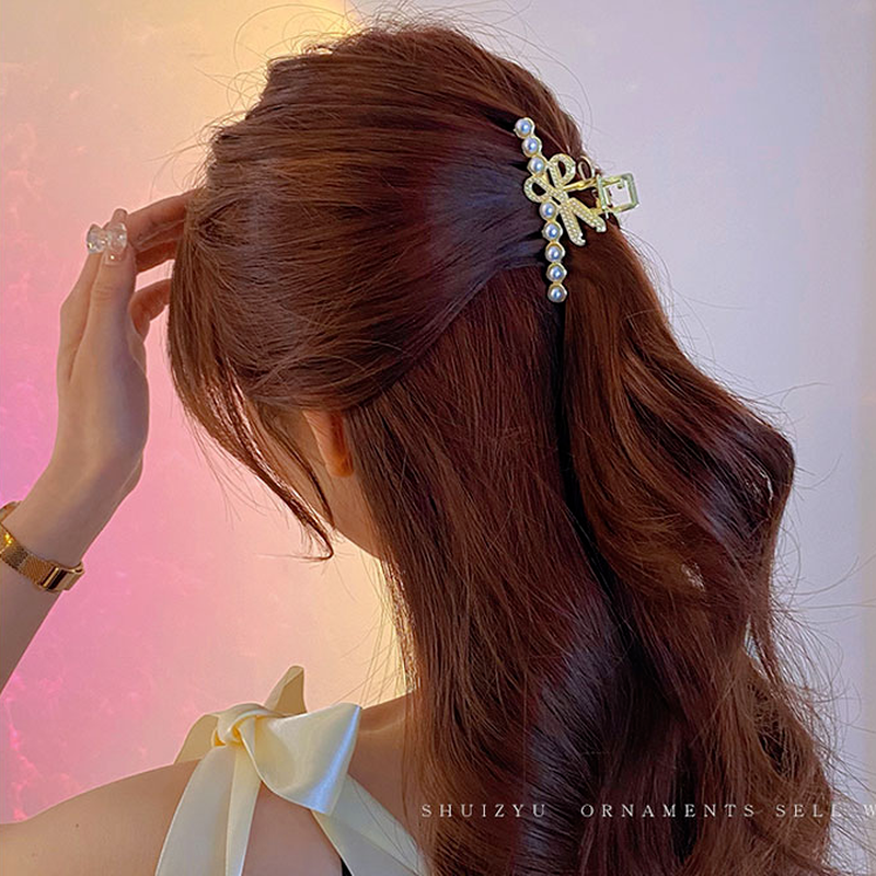 Kẹp tóc trang trí cây kéo đính ngọc trai nhân tạo thời trang phong cách Hàn Quốc 2021