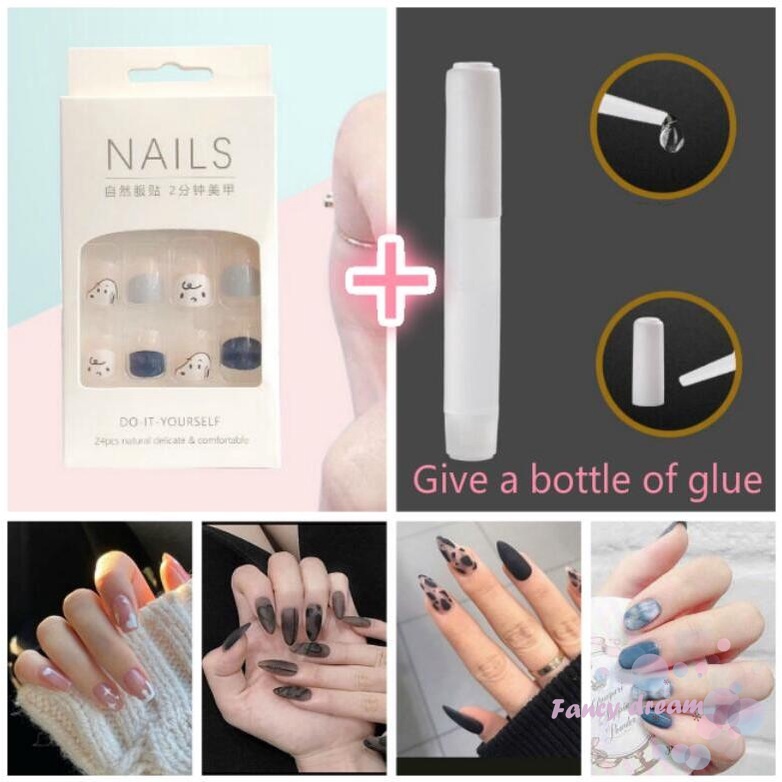 [Hàng mới về] Set 24 móng tay giả họa tiết da báo màu đen kèm keo dán