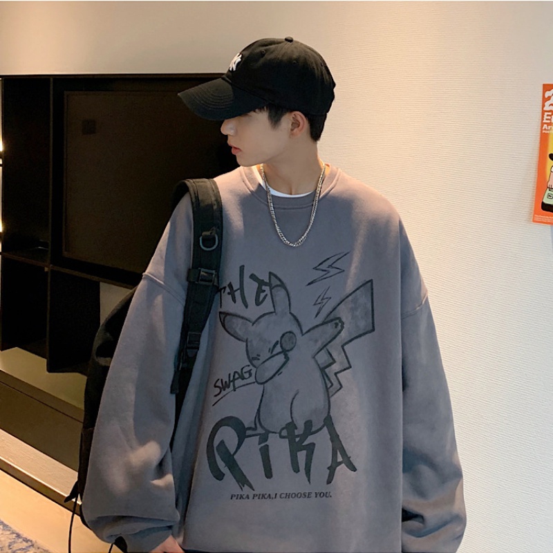Áo thun sweater cổ tròn tay dài dáng rộng thời trang thu đông mới 2021 cho nam