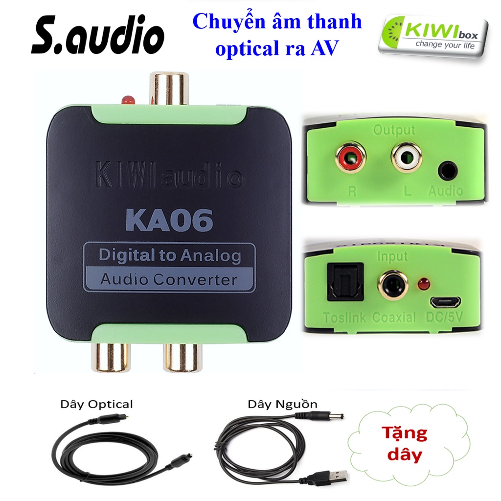 Chuyển Âm thanh Quang ra AV Kiwi  KA06 Chuyển tín hiệu quang ra AV - Hàng chính hãng