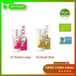Kem đánh răng hữu cơ cho bé nuốt được/kem đánh răng trẻ em dưới 2 tuổi vị chuối dừa, vị thanh long radius 85g