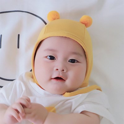 Nón cotton cột dây 2 cục bông hàn quốc siêu iu cho bé 0-12thang tuổi