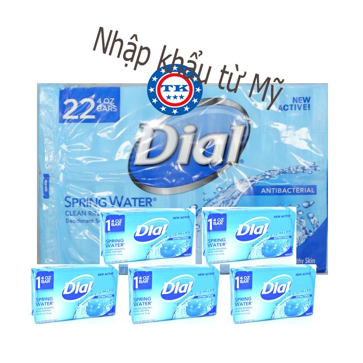 Combo 5 cục xà Bông Dial Spring Water Antibacterial Bar Soap 113g x 5 cục - Mỹ