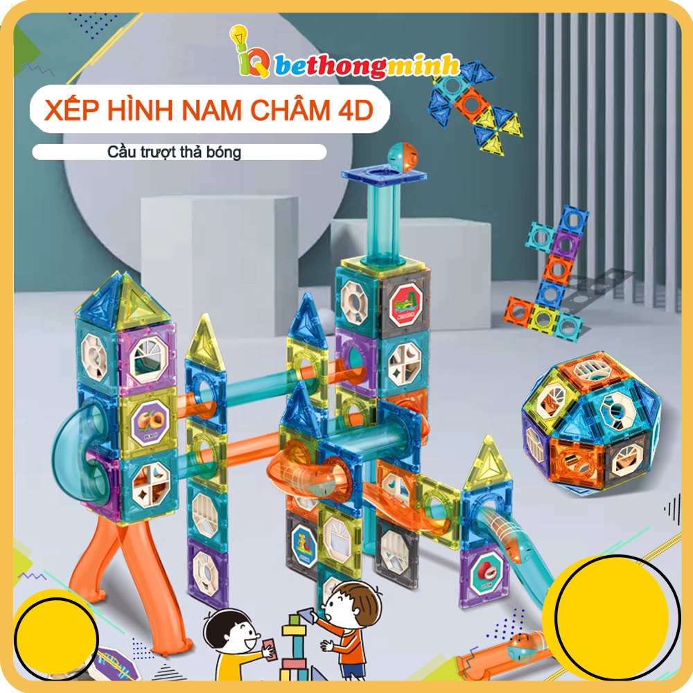 Bộ đồ chơi xếp hình nam châm 4D Magnetic Sticks cầu trượt thả bóng Đồ chơi thông minh giáo dục cho bé sáng tạo