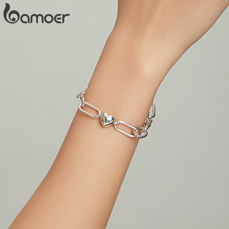 Vòng tay BAMOER SCB202 bạc 925 trang trí họa tiết trái tim cho nữ