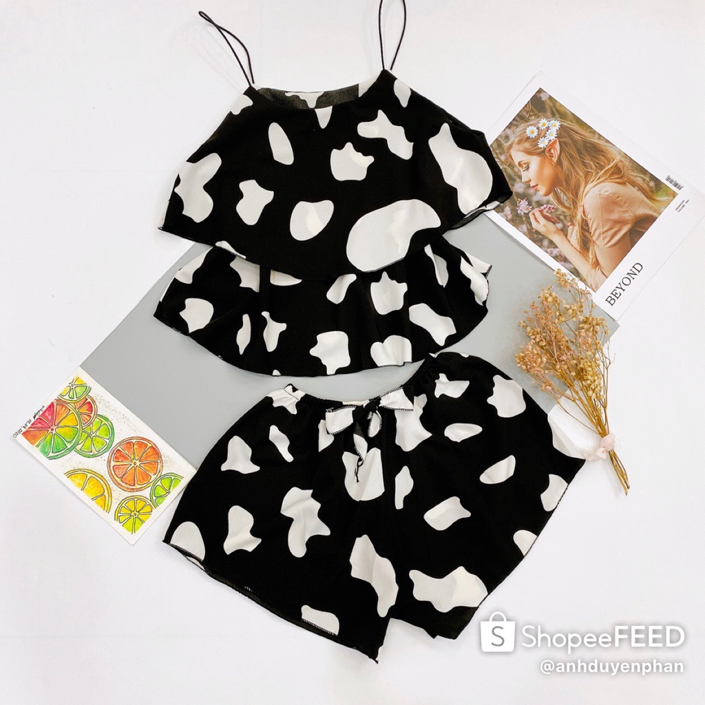 Đồ ngủ, đồ mặc nhà bò sữa hai dây vải đẹp mềm mại | BigBuy360 - bigbuy360.vn