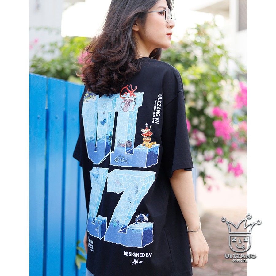 Áo thun unisex local brand ULZZ ulzzang five elements water dáng tay lỡ form rộng U-3