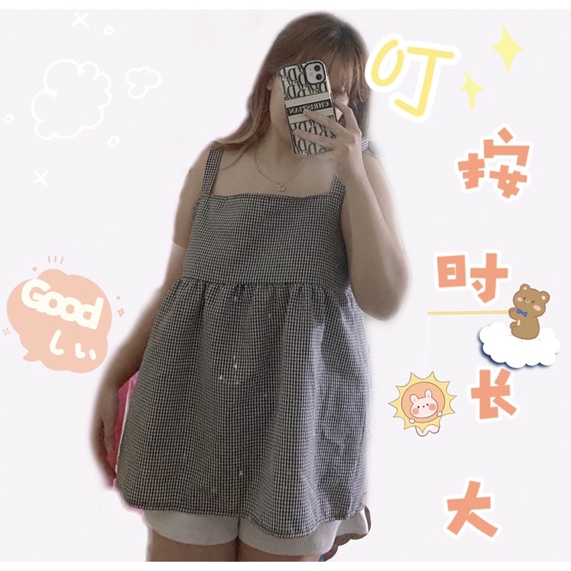 Set Áo Caro Babydoll+Quần Ulzzang Vintage Bigsize