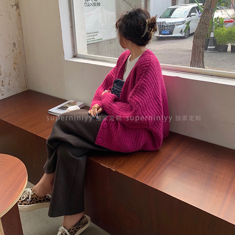 DUNEA Áo Khoác Cardigan Dệt Kim Tay Dài Phong Cách Hàn Quốc Cổ Điển 6 Màu Lựa Chọn