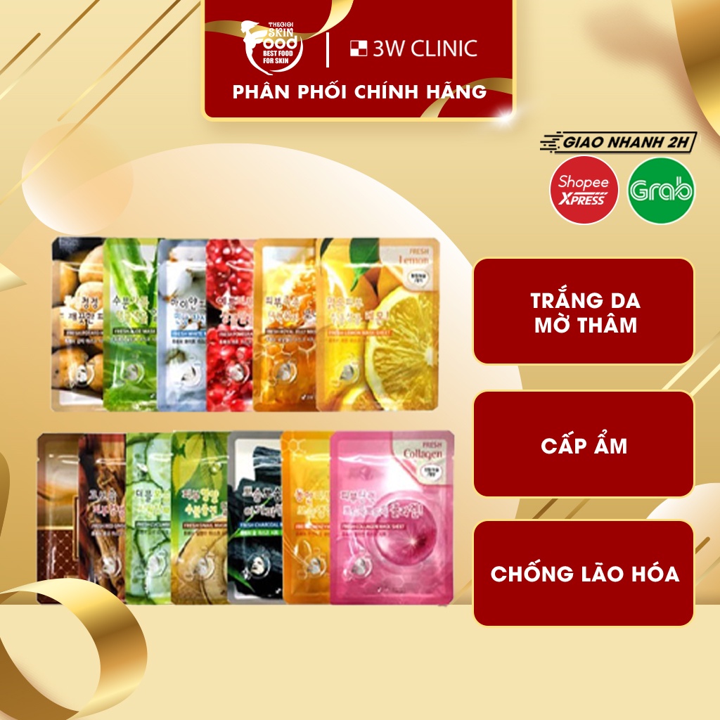 Mặt nạ giấy dưỡng ẩm, trắng da, chống lão hóa chiết xuất thiên nhiên Hàn Quốc 3W Clinic Fresh Mask Sheet 23ml