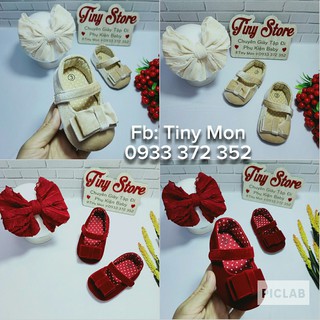 Giày tập đi búp bê nhung nơ đế cao su chống trượt cho bé_Tiny Store