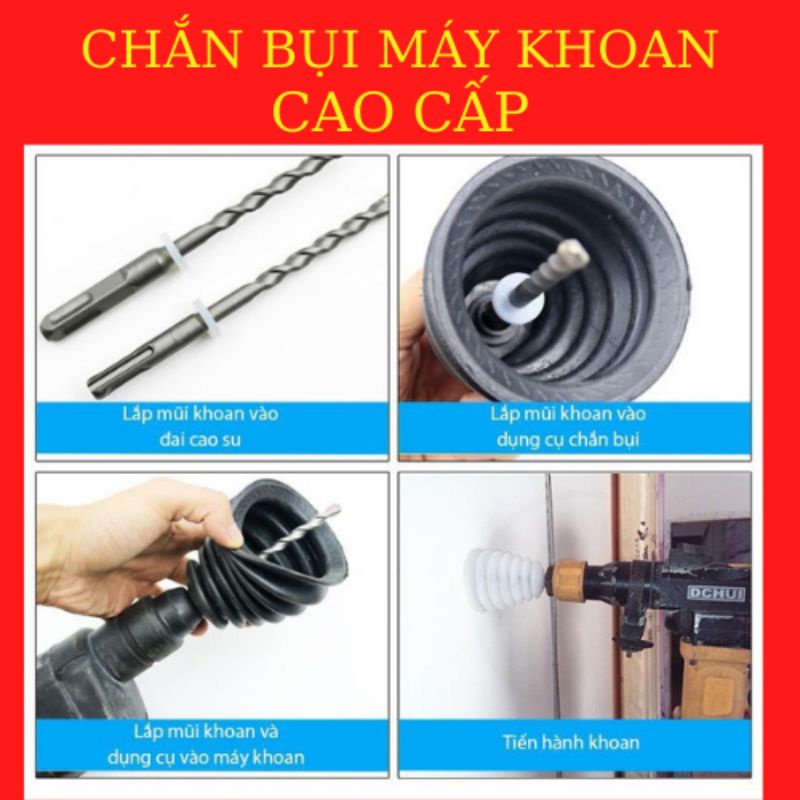 Hứng bụi máy khoan, Dụng cụ chắn bụi khoan bê tông, trần tường thạch cao màu đen 10cm