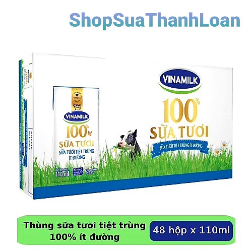 [HSD T7-2022] Thùng 48 Hộp Sữa Tươi Tiệt Trùng VINAMILK 100% ÍT ĐƯỜNG - 110ML