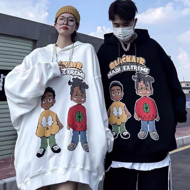 Áo hoodie nỉ bông unisex nam nữ local brand Trung Black Air 2 in cậu bé hippie cá tính đen trắng có size