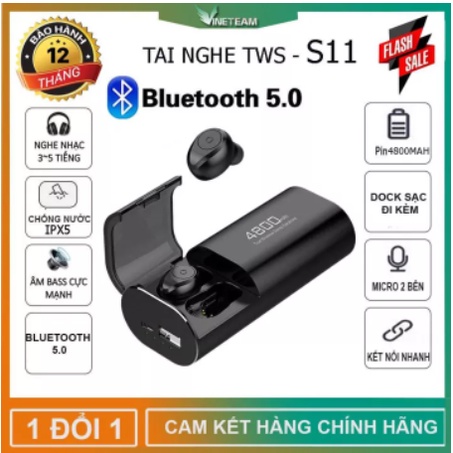 Tai nghe Bluetooth 5.0 S11 TWS phiên bản mới kiêm sạc dự phòng 4800 mAh kháng nuớc chống ồn bảo hành 12 tháng.