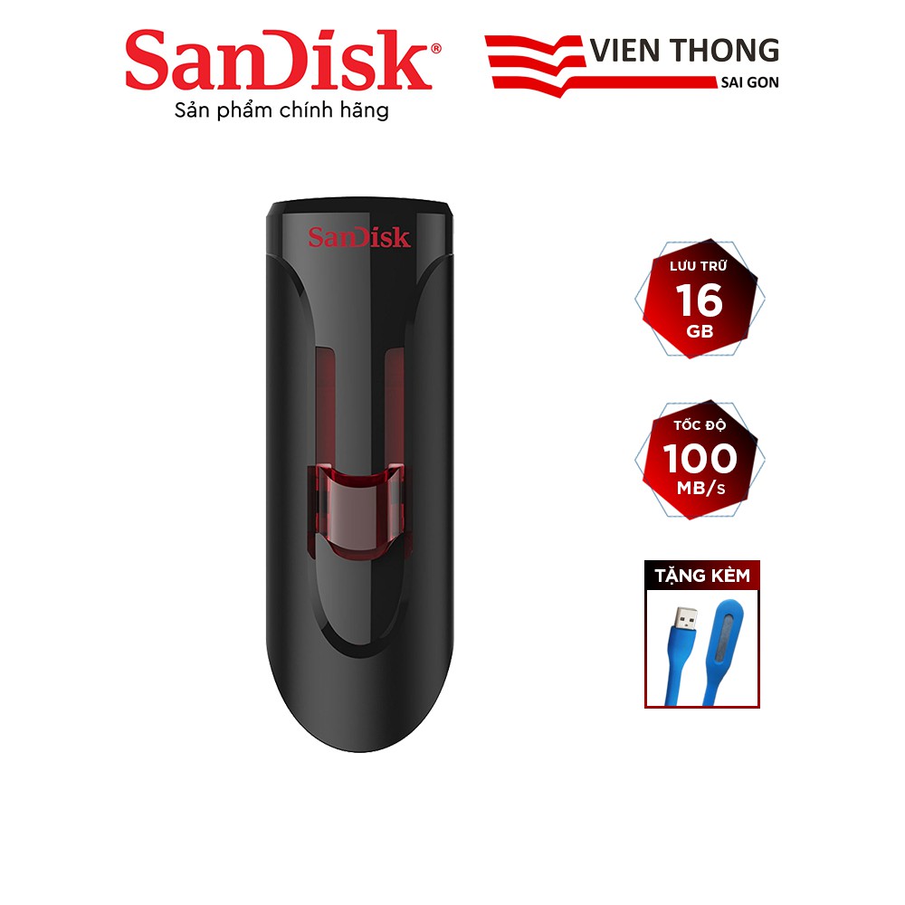 USB 3.0 SanDisk CZ600 16GB Cruzer Glide tặng đèn LED - Hãng phân phối chính thức