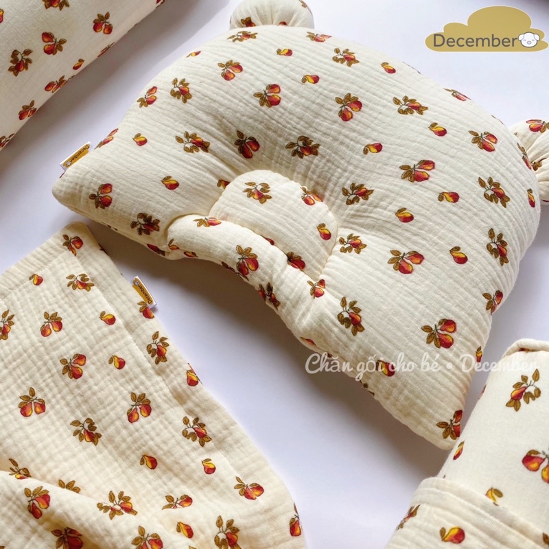 &lt;FREESHIP&gt; Chăn gối cho bé December siêu xinh cho bé sơ sinh hoạ tiết Quả Lê vintage
