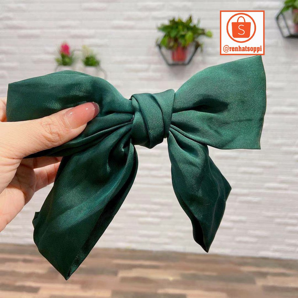 Kẹp tóc phối nơ bản tiểu thư cỡ lớn, kẹp tóc nơ kiểu Hàn Quốc cực điệu