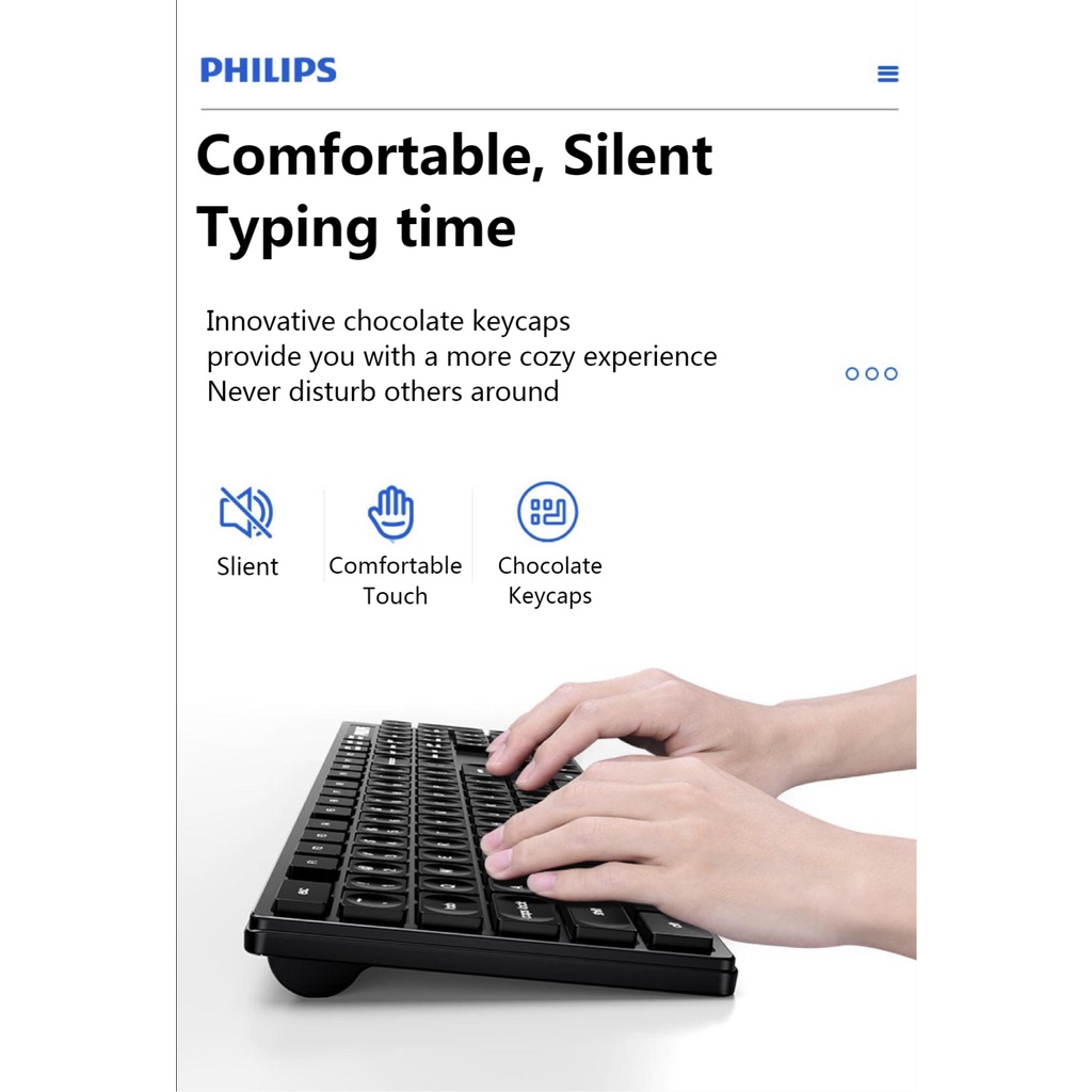 Combo bàn phím và chuột không dây PHILIPS SPT6315 không phát âm thanh khi gõ chống thấm nước - Dùng PC, Laptop, Tivi