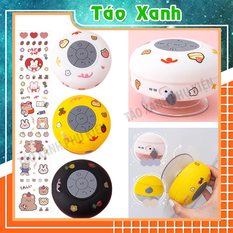 Loa Bluetooth Không Dây Chống Nước Tặng Kèm Sticker Dễ Thương Bass Cực Êm Gắn Nhà Tắm