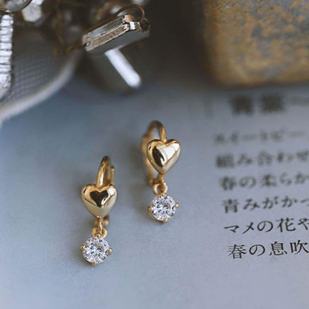 QQMALL Bông Tai Tròn Đính Đá Zircon Ngọt Ngào Cho Nữ