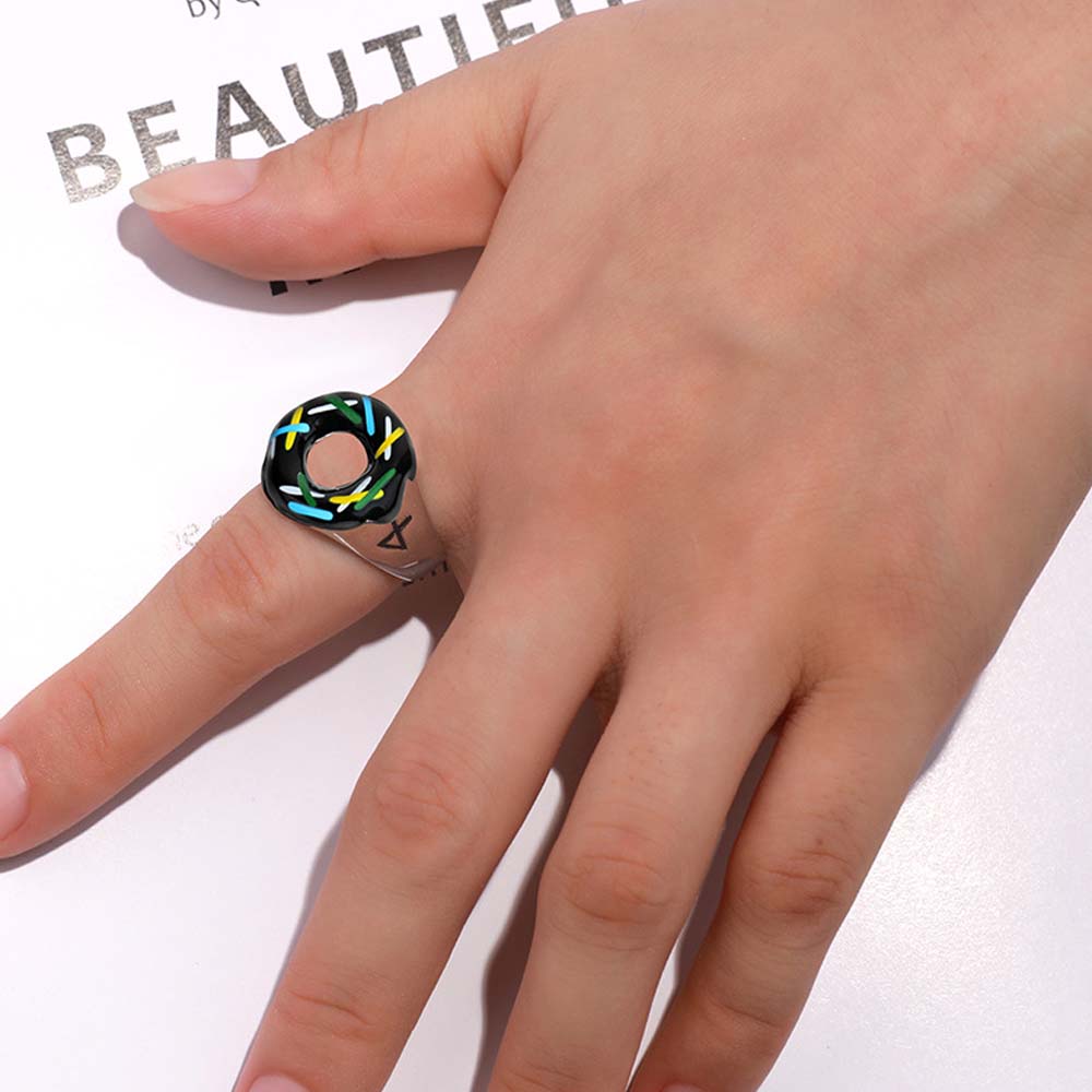 Dây Chuyền / Nhẫn Đeo Tay Kim Loại Mặt Hình Bánh Donut Dễ Thương Cho Nữ