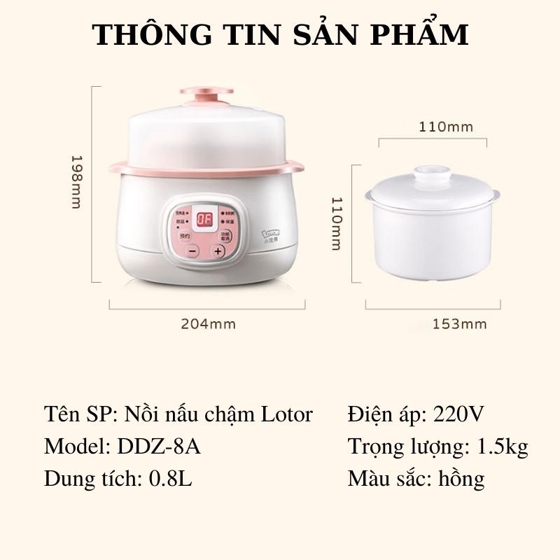 Nồi nấu cháo đa năng cho bé - nồi ninh hầm đa năng Chính hãng LOTOR 0.8L DDZ-8A - BH 12 tháng - Lotor L017