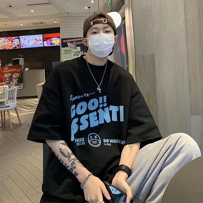 Áo Thun Ngắn Tay Dáng Rộng In Chữ Thời Trang Mùa Hè Dành Cho Nam Sinh