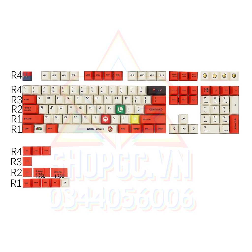 Keycap CHERRY  MARIO ĐỎ 120 nút Nhựa PBT ( E-DRA, AKKO, KEYCHORN, KEYCOOL, IKBC, LEOPOLD, NJ68,...)