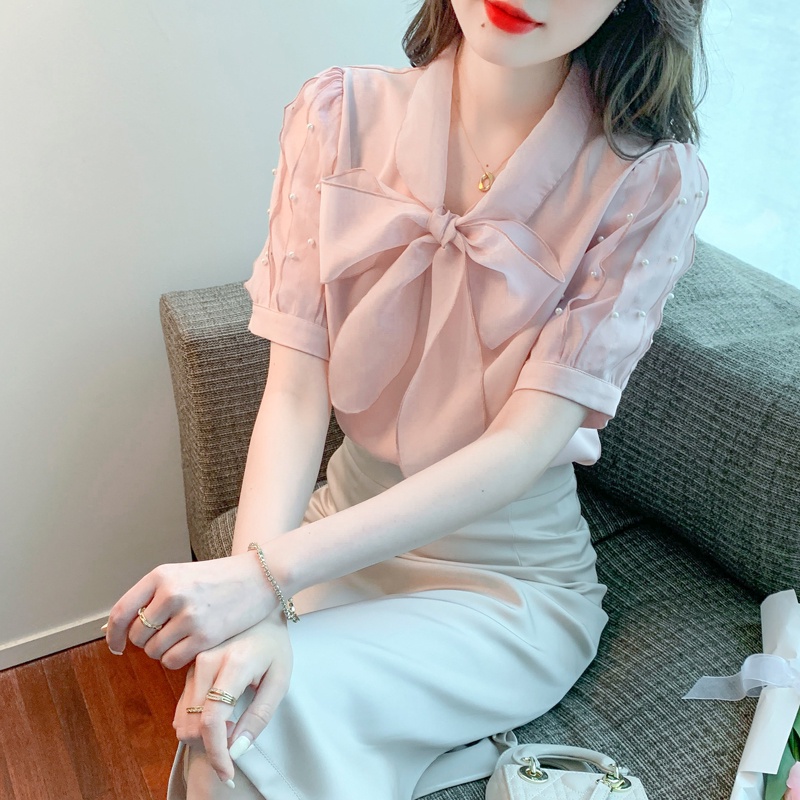 Áo Chiffon Nữ Tay Dài Phối Nơ Thời Trang