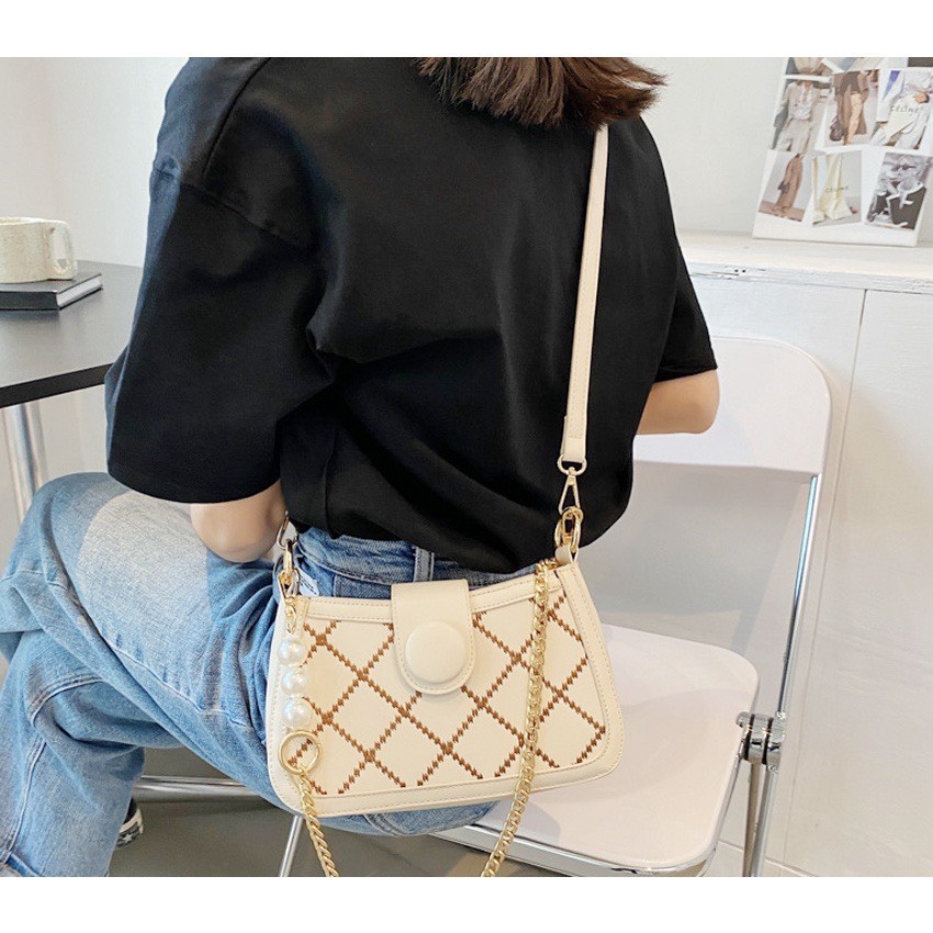 Túi Xách Đeo Chéo Nữ Linh Store Túi Đeo Vai 2 Dây Da Họa Tiết Thêu Trần Trám Siêu Đẹp