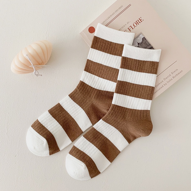 Vớ cotton Cổ Cao Họa Tiết Kẻ Sọc Thời Trang Thu Đông Mới Cho Nữ