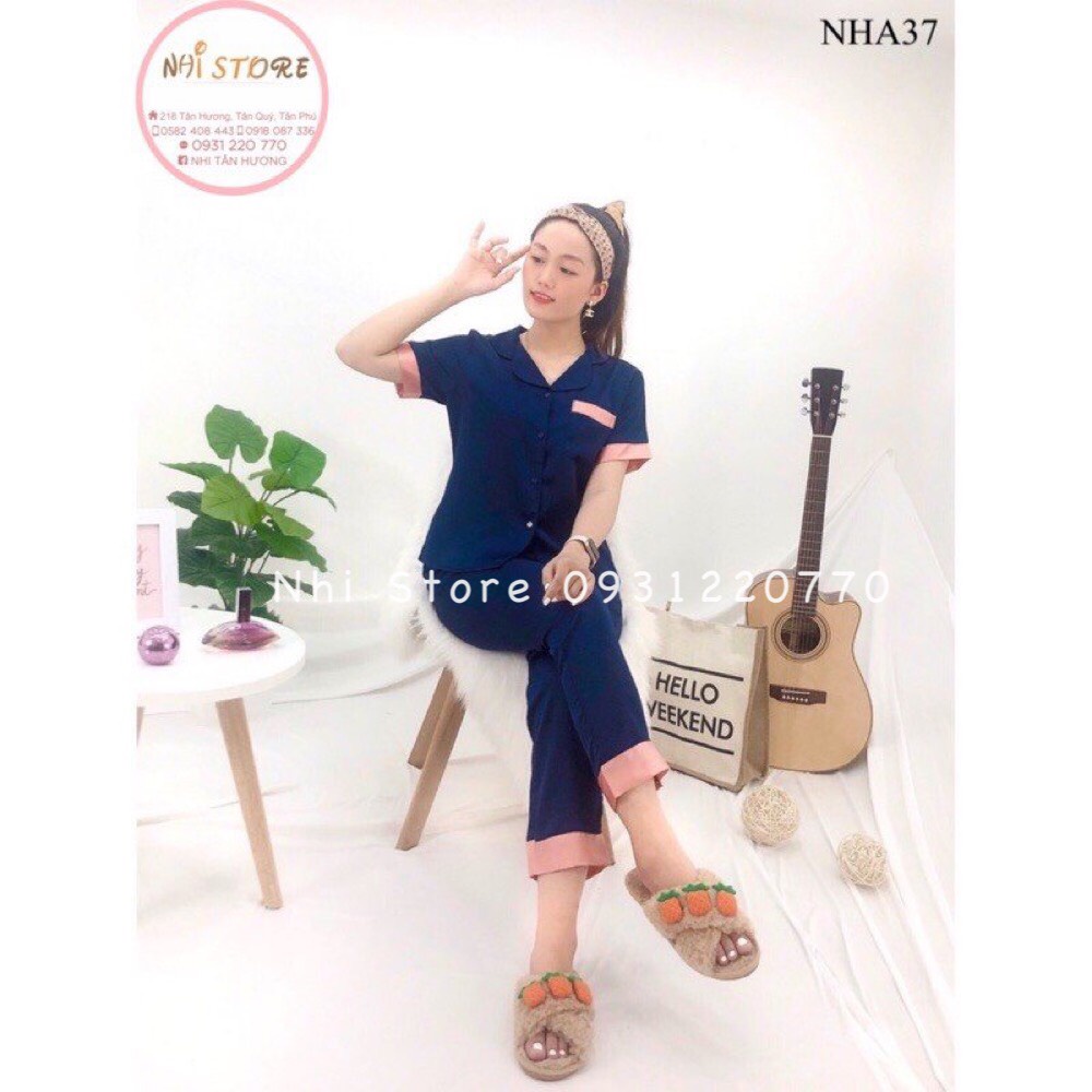 [FREESHIP 50K] ĐỒ BỘ MẶC NHÀ NHISTORE QUẦN DÀI TAY NGẮN PHỐI NẸP LỤA SATIN SANG, TINH TẾ SIZE 45-75KG