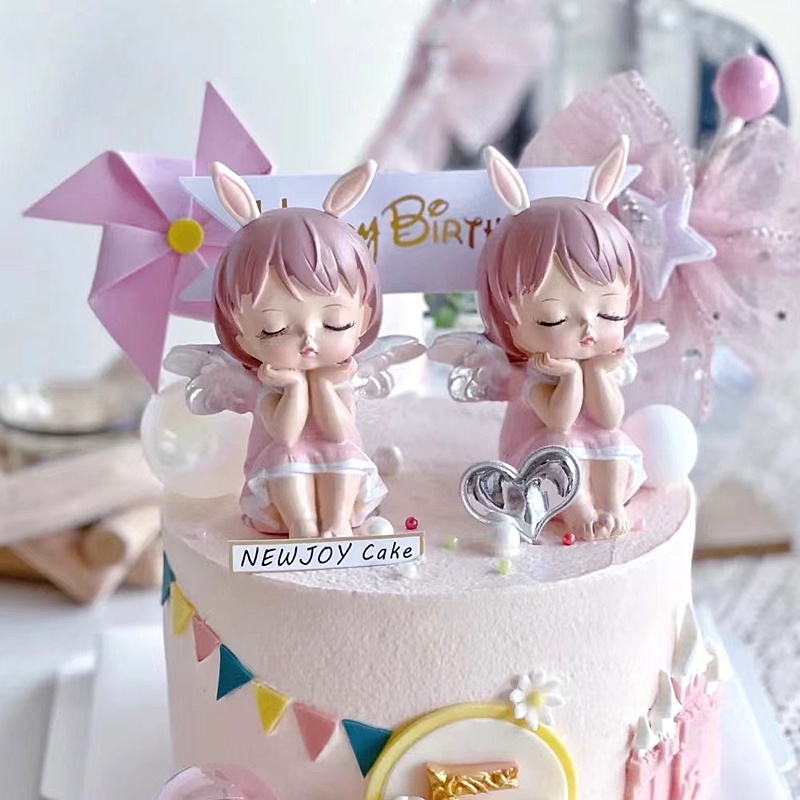 Tượng Nhựa Resin Hình Cô Gái Dễ Thương Dùng Để Trang Trí Bánh Sinh Nhật