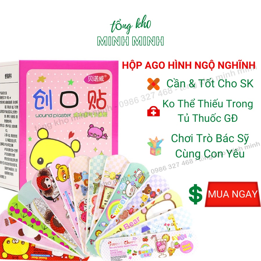 Hộp băng dán Ago,Hộp Băng keo cá nhân vô trùng HÌNH NGỘ NGHĨNH dễ thương siêu cute cho bé