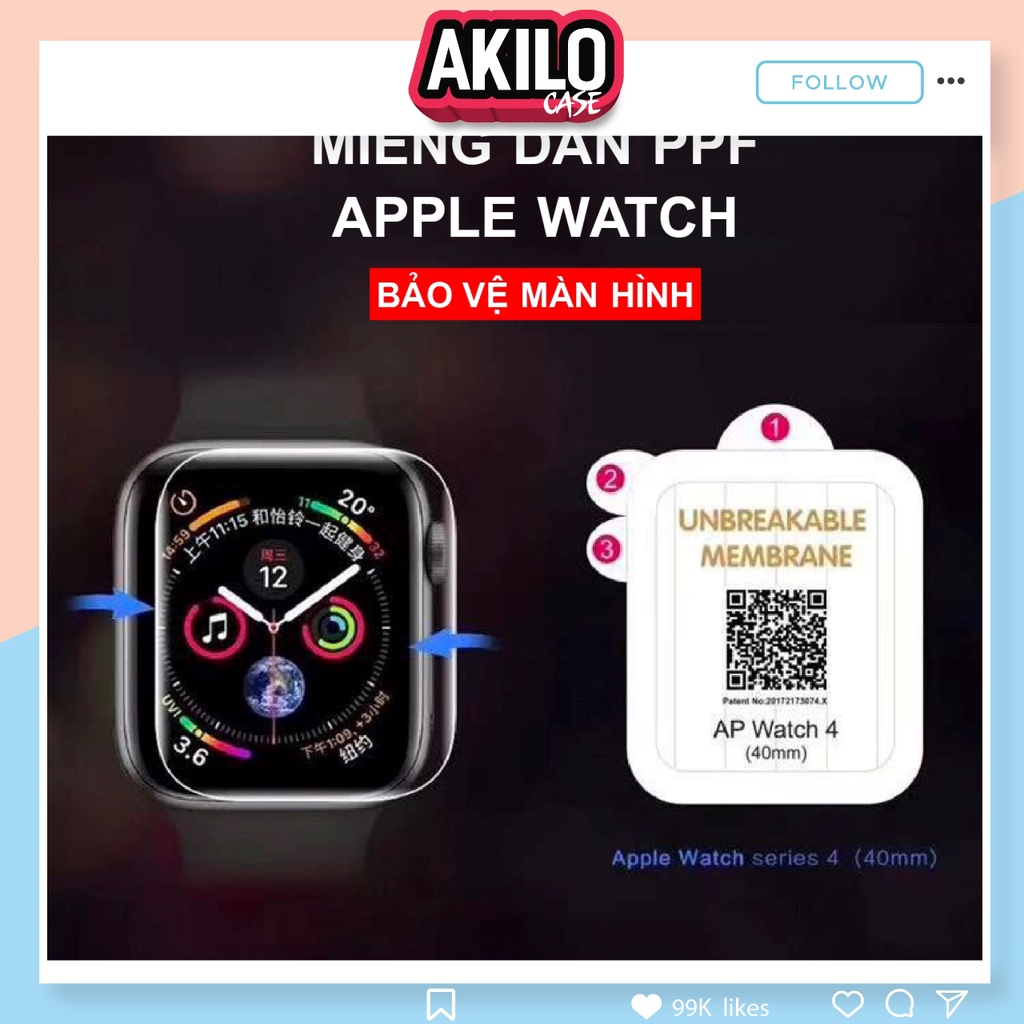 Miếng Dán PPF apple watch đồng hồ thông minh cao cấp SIZE 38, 40,42,44/Akilo case