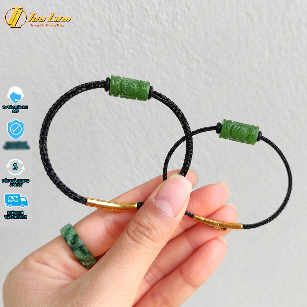 Vòng tay lu thống ngoc bích xanh khắc họa tiết, vòng đôi nam nữ tài lộc hanh thông  - Tuệ Lâm