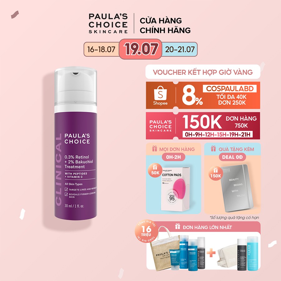 Tinh chất chống lão hóa từ Retinol và Bakuchiol  Paula's Choice Clinical 0.3% Retinol + 2% Bakuchiol 30ml - 8015