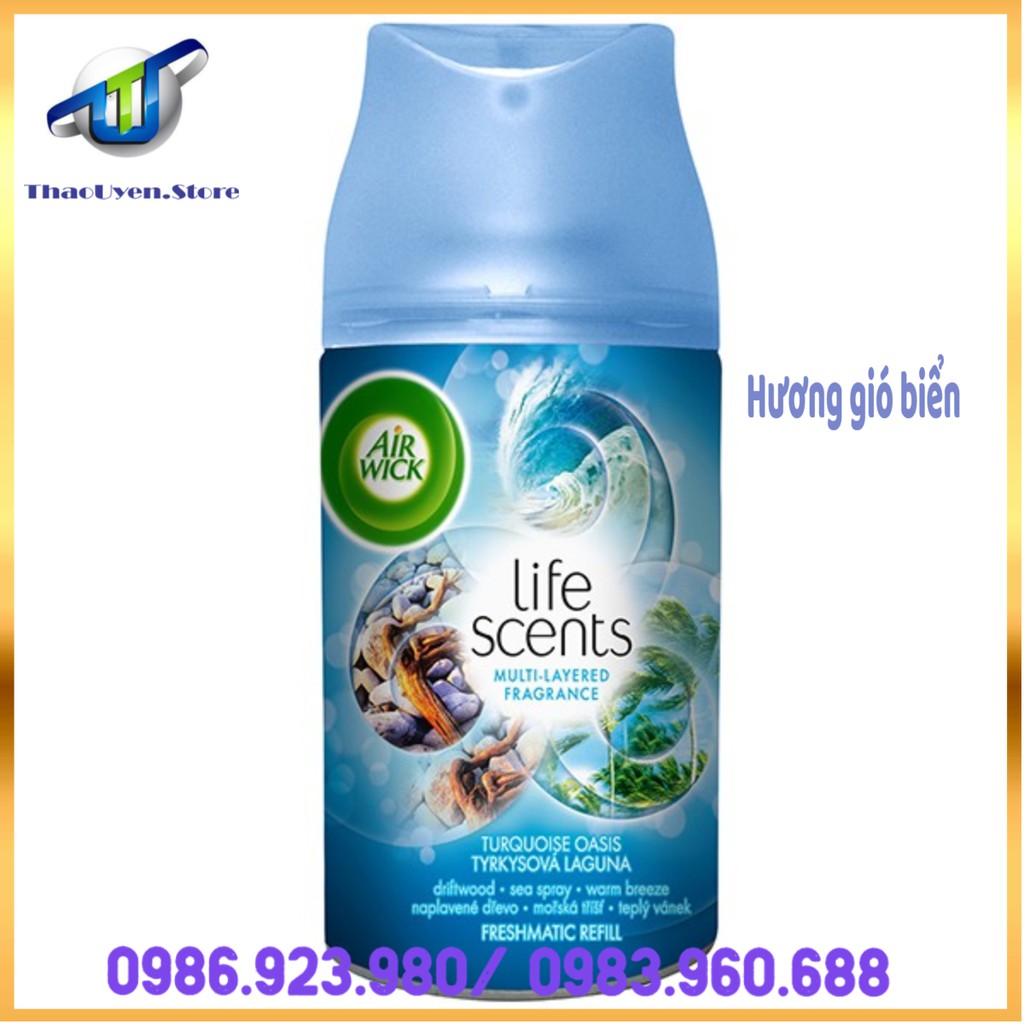 Bình xịt tinh dầu thiên nhiên Air Wick Turquoise Oasis 250ml QT006526 - hương gió biển phù hợp mọi lứa tuổi.