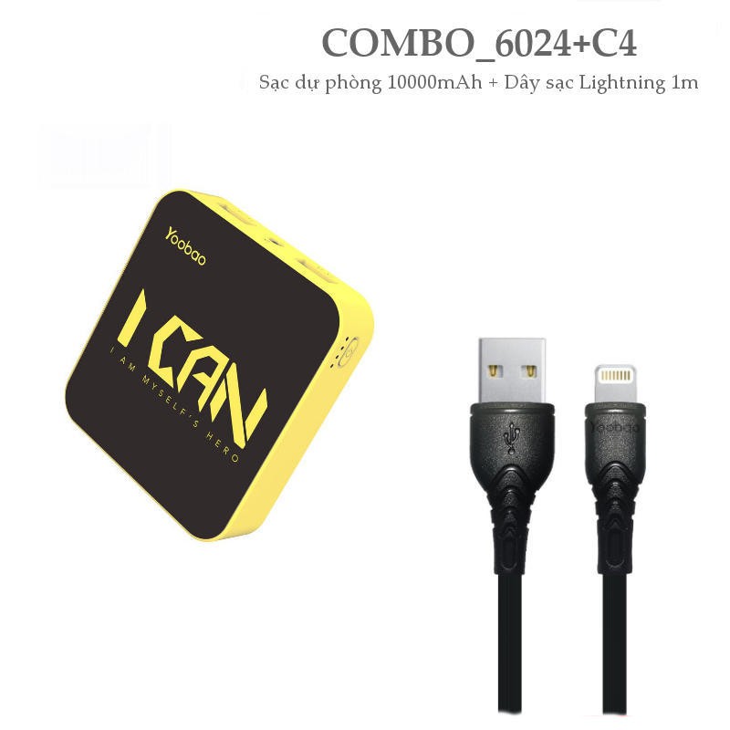 COMBO sạc dự phòng dung lượng 10000mAh và cáp sạc lightning của YOOBAO - CBO 6024 C4