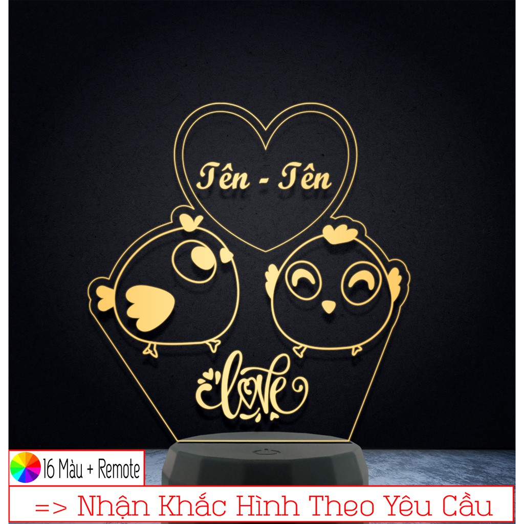 Đèn Led 3D trang trí GÀ LOVE – Qùa Tặng Độc Đáo, Trang Trí, Để Bàn, Phòng Ngủ, Thiết Kế Khắc Hình Theo Yêu Cầu