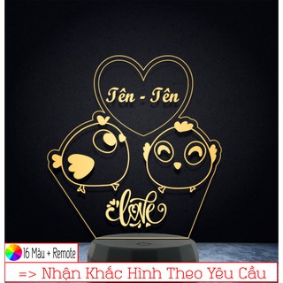 Đèn Led 3D trang trí GÀ LOVE – Qùa Tặng Độc Đáo, Trang Trí, Để Bàn, Phòng Ngủ, Thiết Kế Khắc Hình Theo Yêu Cầu