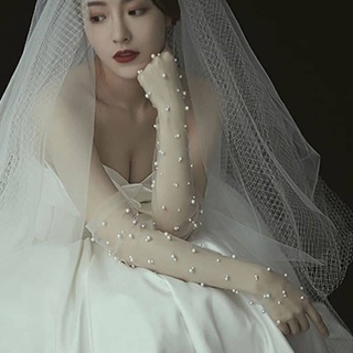 Găng tay trong suốt đính hạt giả ngọc trai cho Cô dâu và Dạ hội, đi tiệc, sự kiện, lễ hội, chụp ảnh MS: 43645