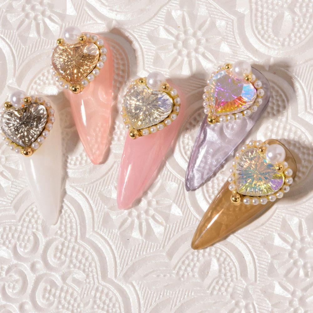 OCEANMAP Phụ Kiện Đính Trang Trí Móng Tay Hình Trái Tim Dập Nổi Thời Trang