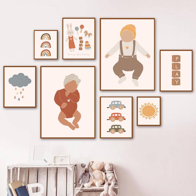 Tranh Vải Bạt Treo Tường In Hình Động Vật Cầu Vồng Mặt Trời/Thỏ/Cáo/Đám Mây Boho Trang Trí Phòng Bé