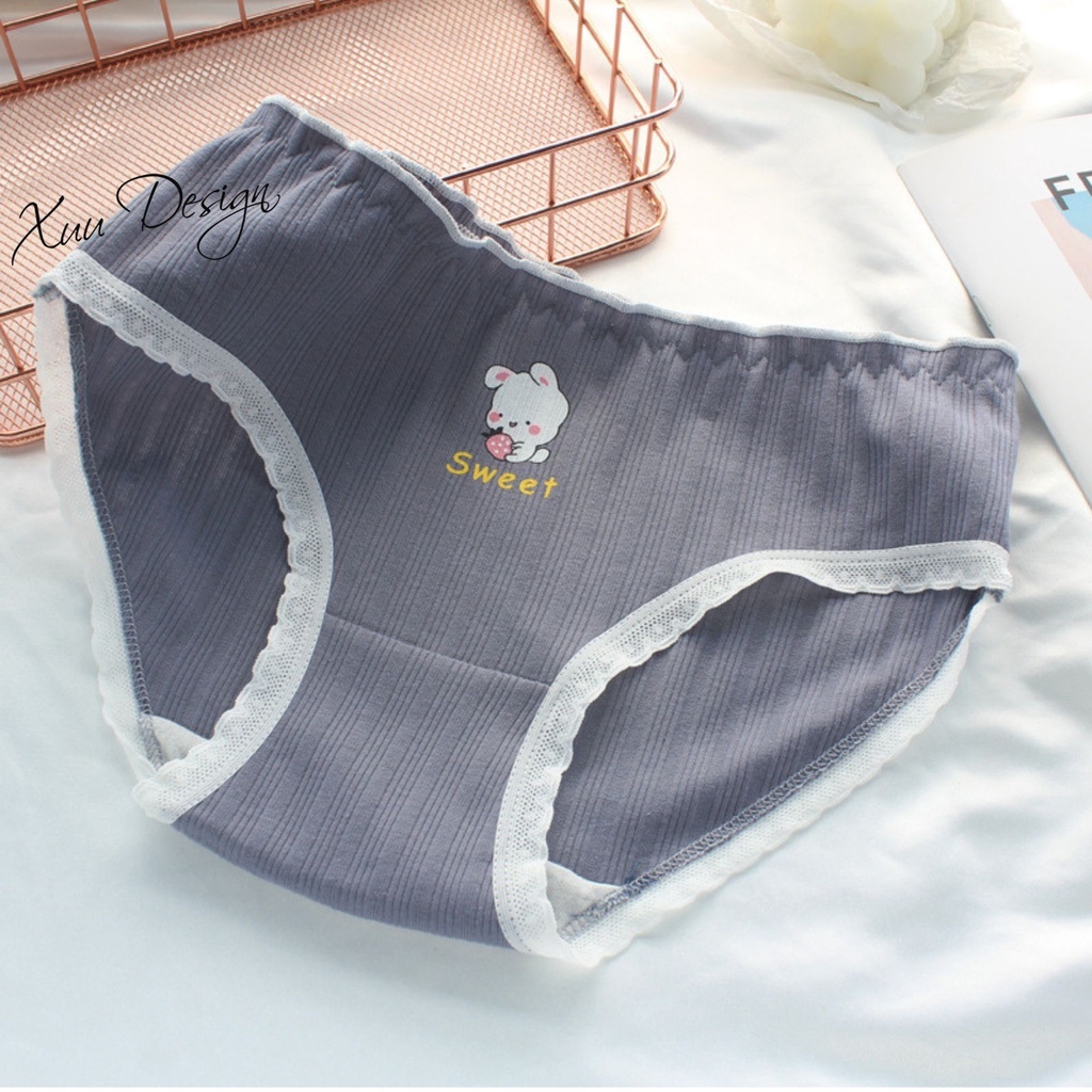 Quần lót nữ cotton hình thú phối ren viền dễ thương XUU QC90