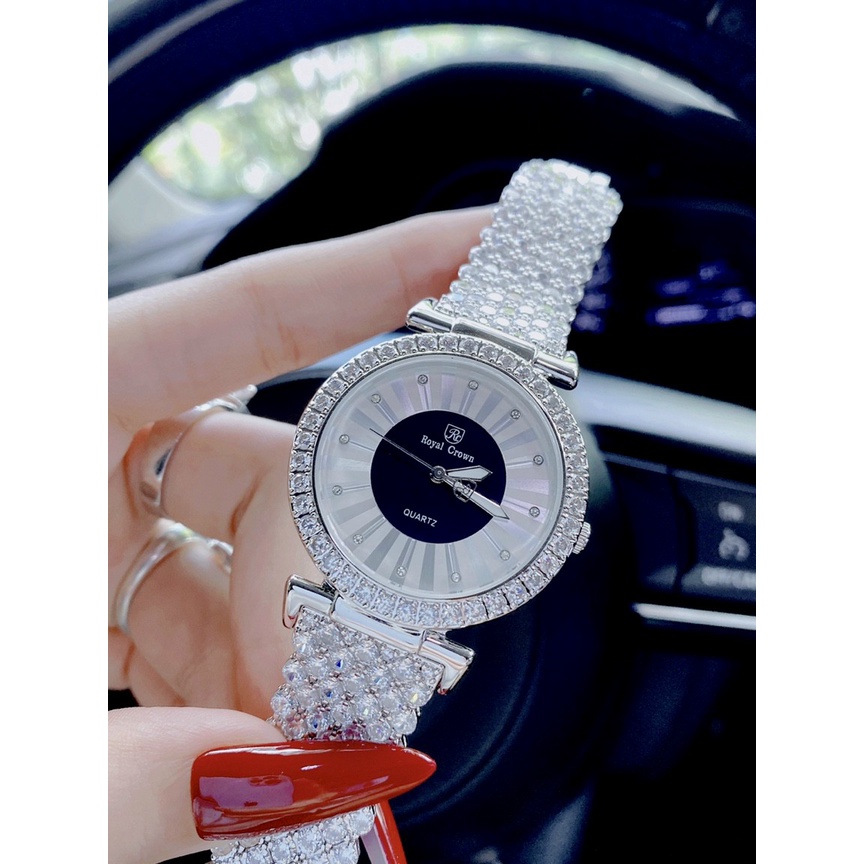 Đồng hồ đeo tay nữ, đồng hồ nữ ROYAL CROWN chính hãng full box cao cấp nạm kim cương nhân tạo swarovski lấp lánh cho nữ