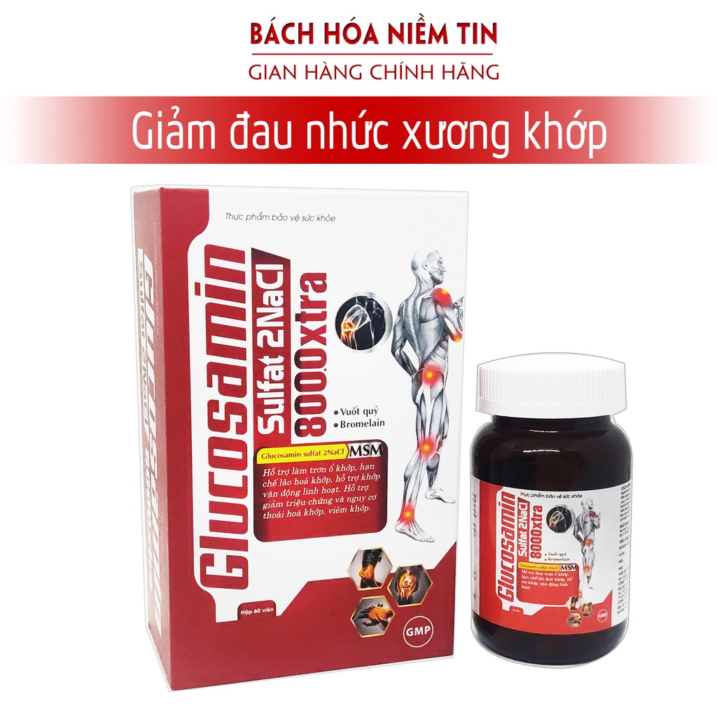 Viên uống giảm đau xương khớp Glucosamin Sunfat 8000 xtra - kết hợp thảo dược và collagen, glucosamin hàm lượng cao